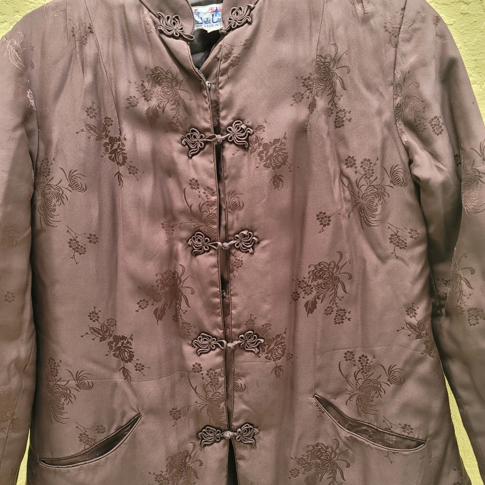Vintage 100 Percent Silk Brown 2 pocket jacket - Picture 6 of 8